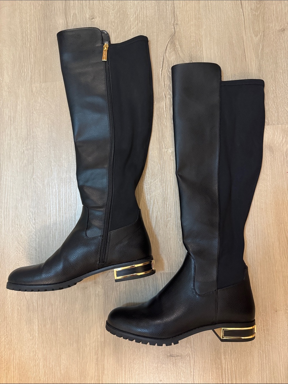 Michael Kors Black Over-The-Knee Boots with Gold Heel Detail